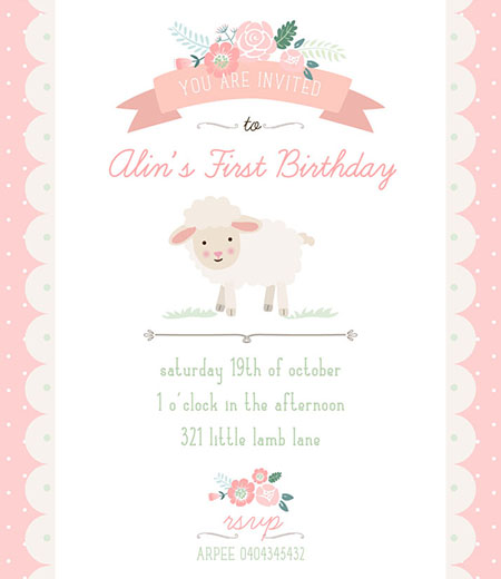 Little Lamb Birthday Party Printable Invitation